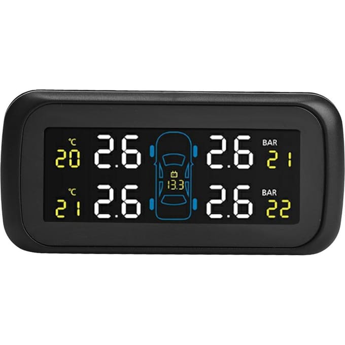 Système de Surveillance de Pression des Pneus TPMS pour Voiture LCD Prise Allume-Cigare Chargeur USB 4 Capteurs Internes black