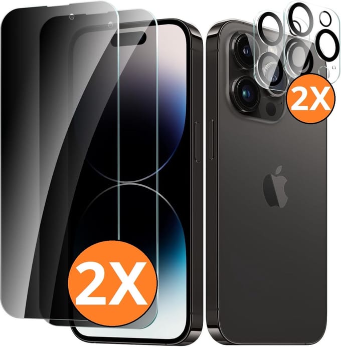 Privacy screenprotector Geschikt voor iPhone 14 Pro Max - screenprotector Privacy Met iPhone 14 Pro Max camera lens - Complete bescherming voor iPhone 14 Pro Max – scherm en camera in één set - 2X