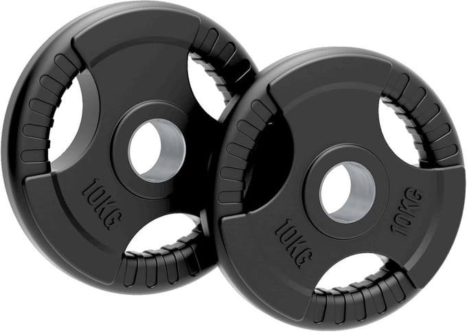Gewichtsschijven 2x10kg tri-grip - rubberlaag - 50mm gat - gietijzer