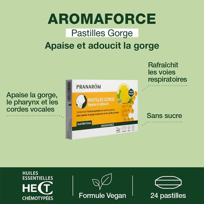 Pranarôm Aromaforce Keelpastilles Honing - Citroen 24 Pastilles