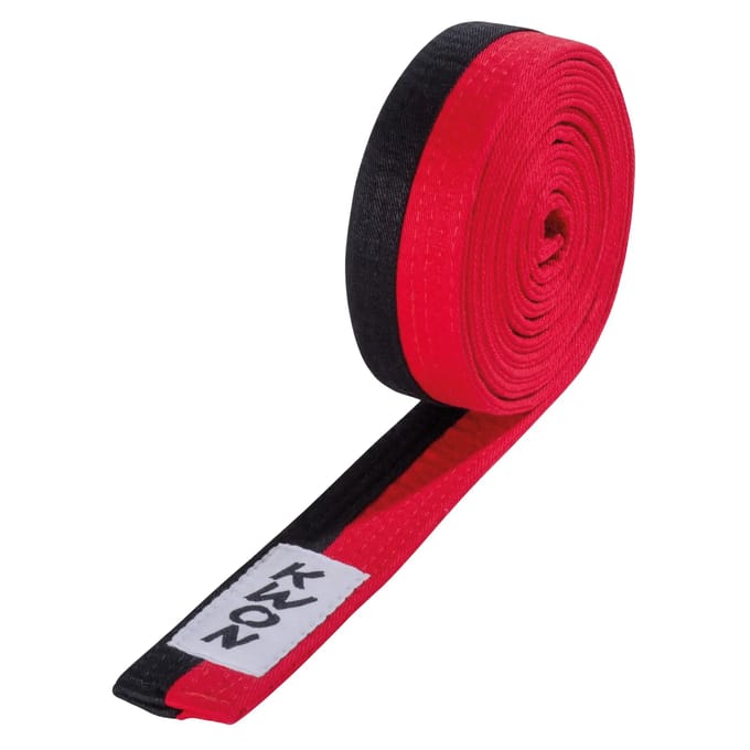 Zwart/rode budo poomsae riem Kwon