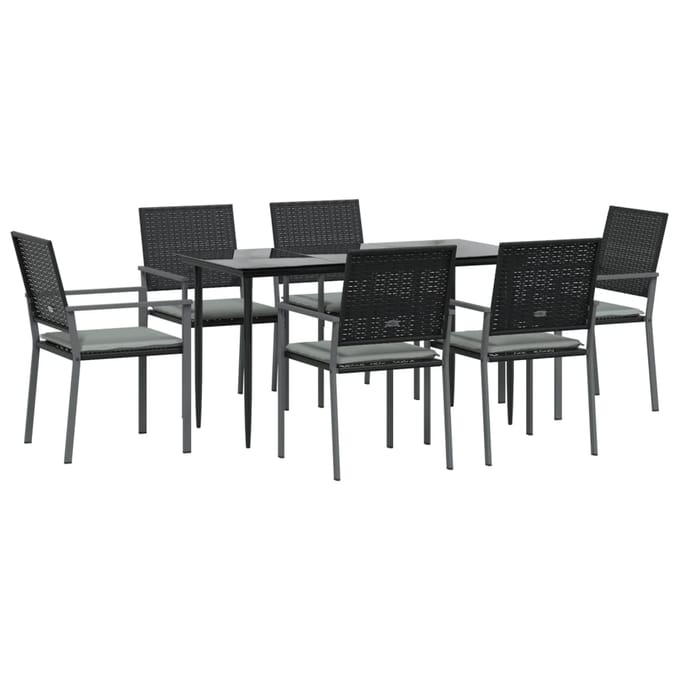 vidaXL - 7-delige - Tuinset - met - kussens - poly - rattan - en - staal