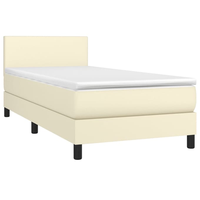 vidaXL - Boxspring - met - matras - en - LED - kunstleer - crèmekleurig - 100x200 - cm