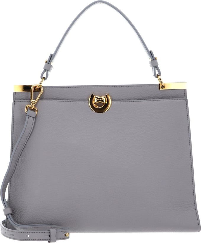 COCCINELLE Leren Schoudertas Binxie Handbag Grained Leather Light Grey Lichtgrijs