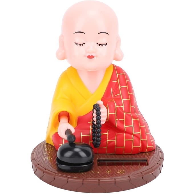 Petite Figurine Solaire de Moine Drôle Auto Hochement Frappant Statue de Moine Chinois Jouet Ornement de Tableau de Bord rouge