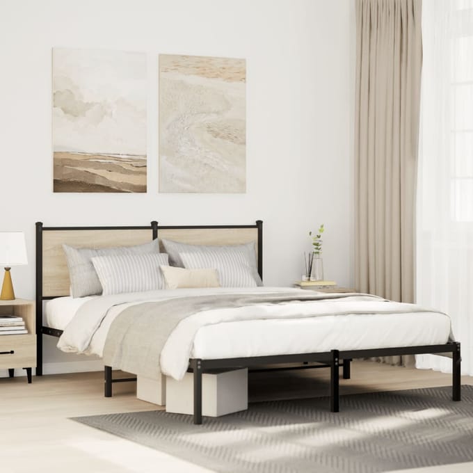 vidaXL - Bedframe - zonder - matras - metaal - sonoma - eikenkleurig - 137x190 - cm