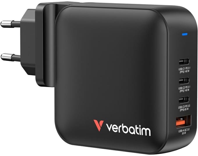 Verbatim Mini Gan 165W Wandlader 3X Usb-C Pd 1X Usb-A