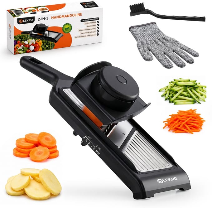 Lekro Mandoline - Multifunctionele Groentesnijder met 4 diktes (1 mm-4 mm) - Keukensnijder - RVS