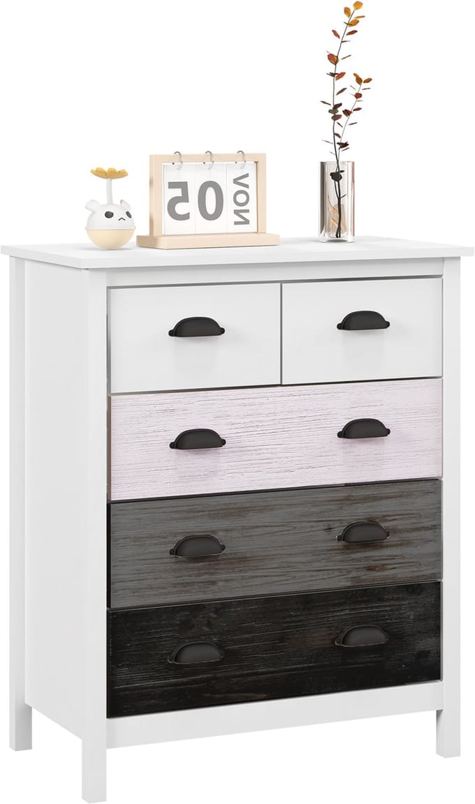 HOMCOM-Kommode-MDF, Kiefernholz-70L x 38B x 85H cm-Weiß