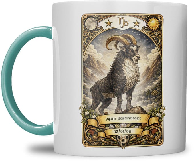 Sterrenbeeld mok - Steenbok - Zeegroen Blauw - Tarot mok - Gepersonaliseerd met naam en datum