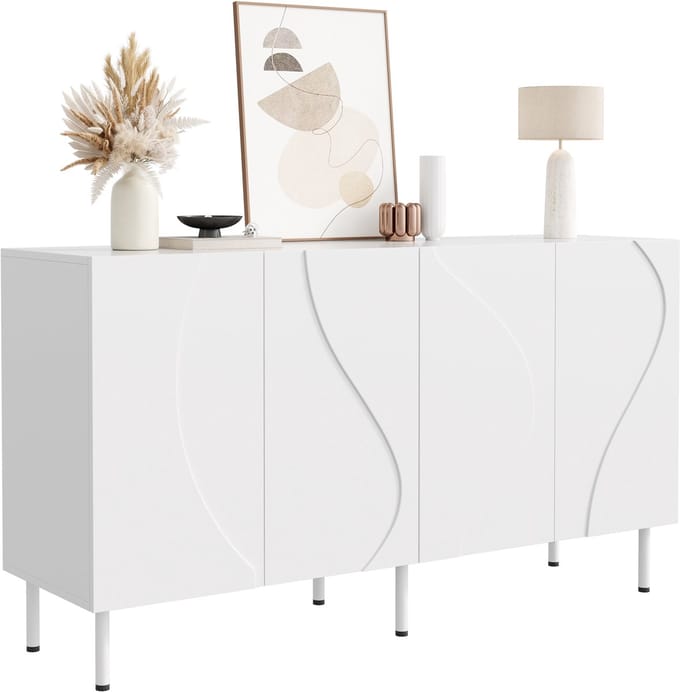 Clruro Dressoir - 140 x 40 x 77,5 cm - met deuren en reliëffront - PB + MDF - Wit
