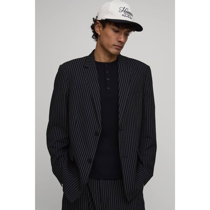 Krijtstreep Oversized Blazer | Black | Size 34