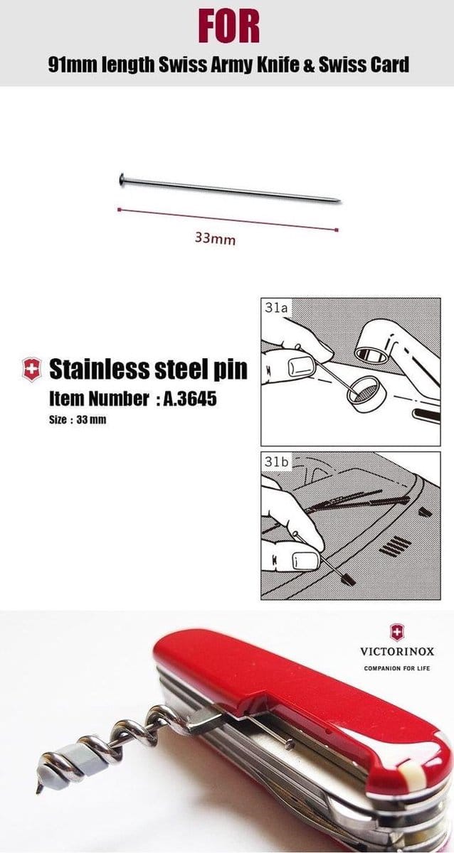 Victorinox Stainless Steel Pin Replacement For 91mm Swiss Army