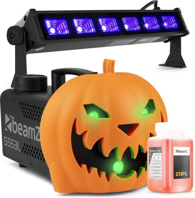 BeamZ Halloween rookmachine partyset - Met opklikbare pompoen - UV LED bar en lichteffecten
