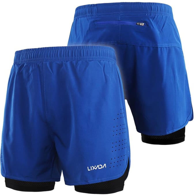 Lixada Short de course 2 en 1 pour hommes, séchage rapide, respirant, entraînement actif, exercice, jogging, cyclisme, avec doublure plus longue L bleu