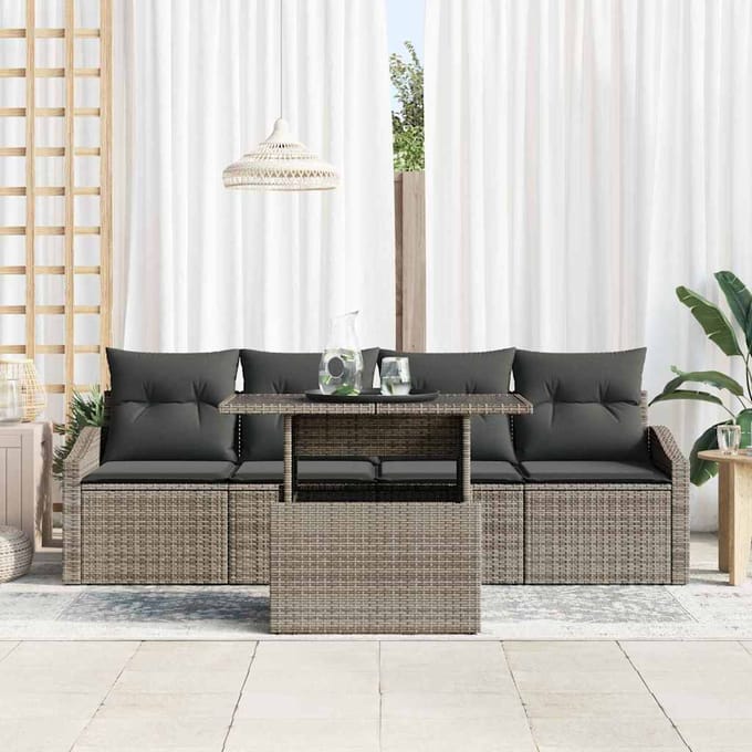 vidaXL - Tuinbank - Set - 5 - st - Grijs - poly - rattan