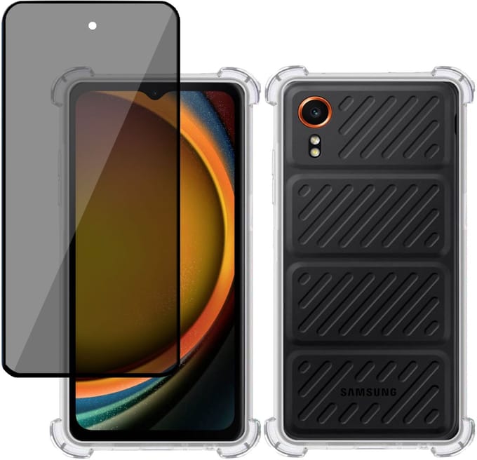 TechNow Hoesje + Privé Screenprotector geschikt voor Samsung Galaxy Xcover 7 Hoesje Screenprotector - Privacy Tempered Glass - Case Transparant
