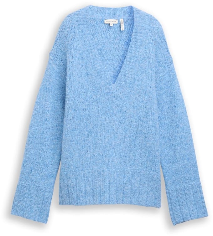 Tom Tailor - Oversized gebreide trui met wol - Maat M - light fjord blue melange