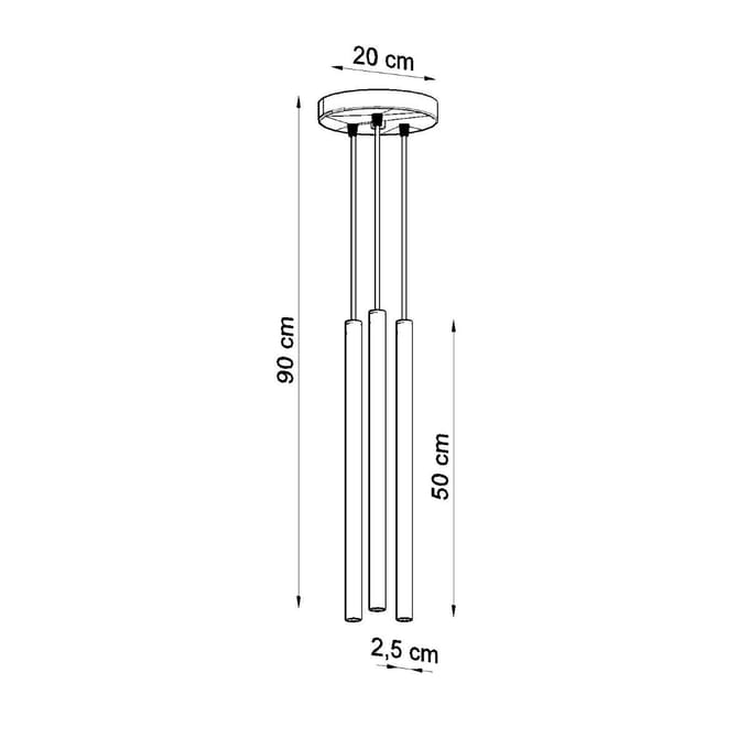 Hanglamp PASTELO 3P met 3 buiskappen op ronde rozet - Sollux Lighting - IP20 - Zwart staal behuizing - 20 x 20 x 90 cm - 3 x G9 LED, exclusief lichtbron - 3 x 8 W - Moderne hanglamp voor woonkamer, slaapkamer en eetkamer
