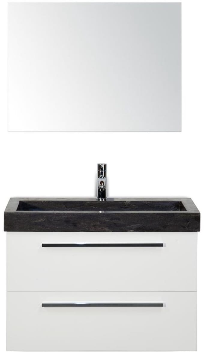 Seville Badmeubelset 80 cm - Wit Hoogglans - Wastafel Hardsteen Wit Lucca met Spiegel