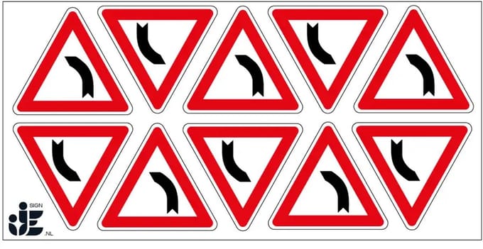 Bocht naar links sticker - J3 | 5 cm - 10 stuks per vel