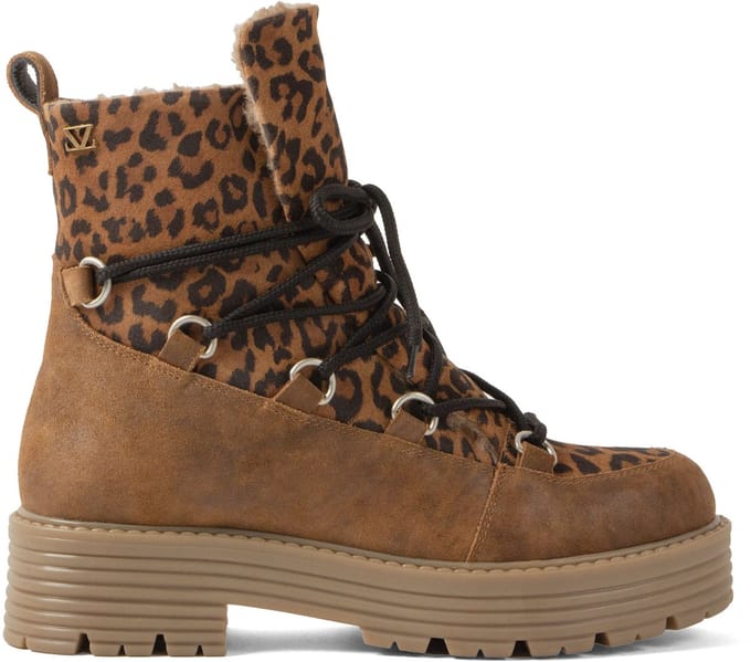 Lazamani - Desi Dames Veterboots Suede Tan/Leo - Maat 40