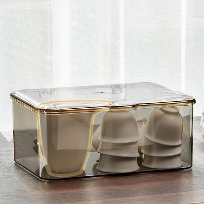 Theeset Opbergdoos Transparante Opbergcontainer Grote Capaciteit Multifunctioneel Stofdicht Theekop black