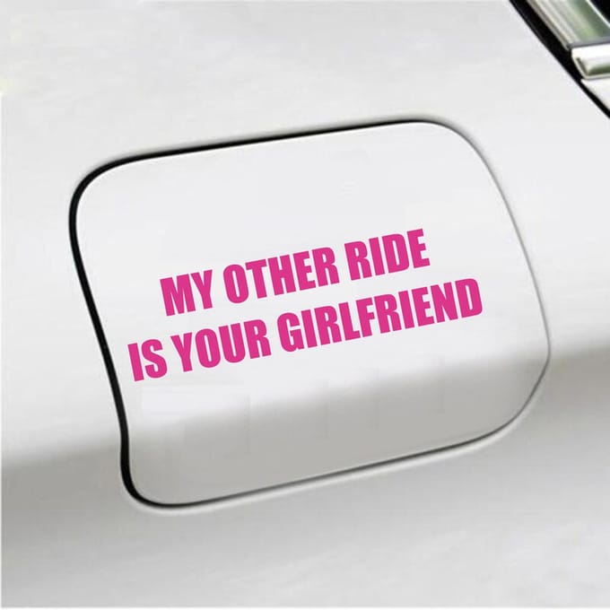 Bumpersticker - My Other Ride Is your Girlfriend - 4 X 14,8 - Roze