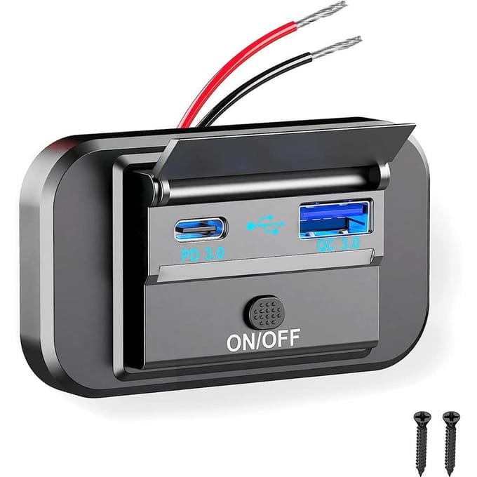 Prise de chargeur de voiture USB 12V-24V, double Port USB, adaptateur d'alimentation, prises USB pour voiture, moto, camion, bateau, Bus, camping-car PD+QC black