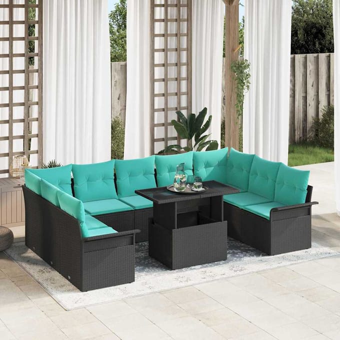 vidaXL - Tuinbank - Set - 10 - st - Zwart - Poly - Riet