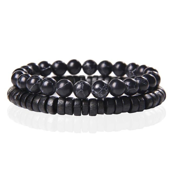 Memphis Stacked Armband - Hout & Howliet Zwart-19cm