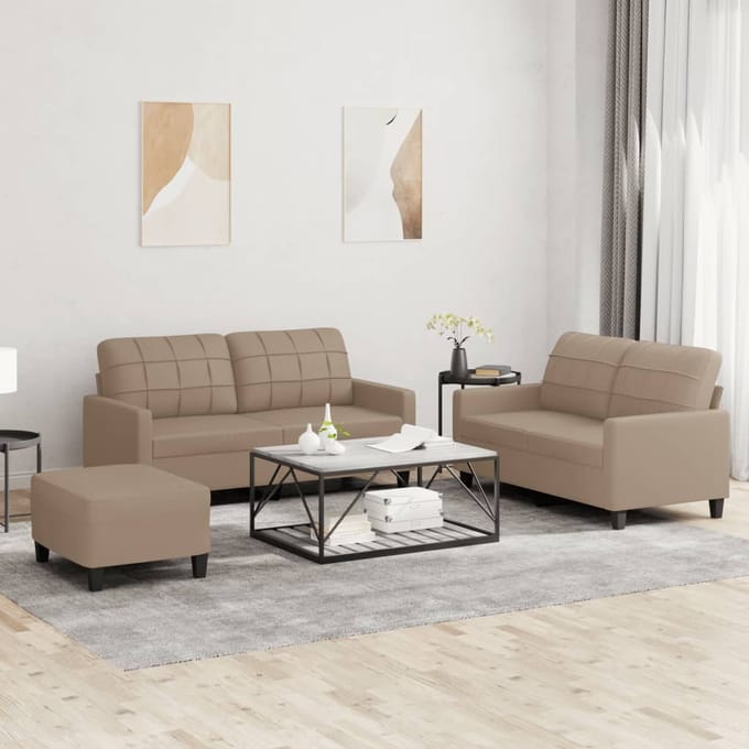 vidaXL - 3-delige - Loungeset - met - kussens - kunstleer - cappuccino