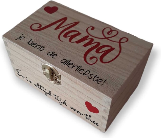 Houten theedoos compleet cadeautje Moederdag mama verjaardag kant en klaar