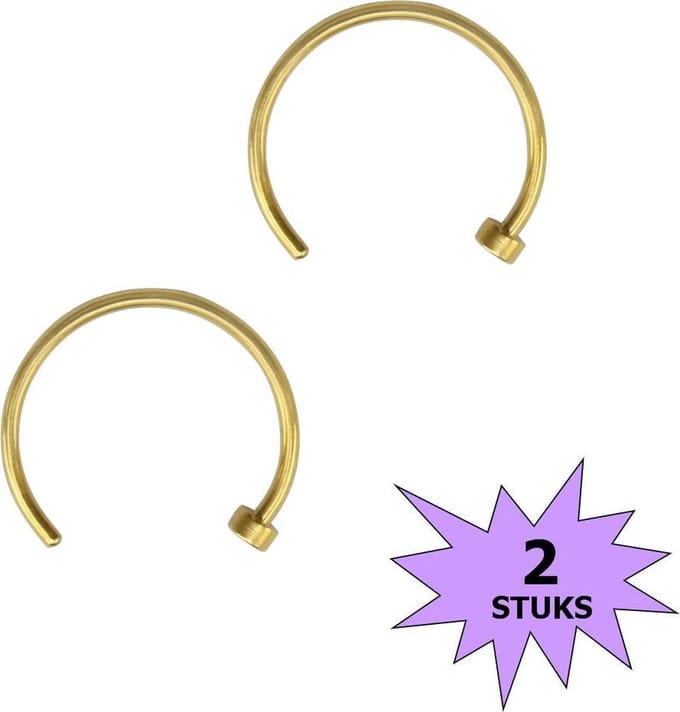 Fako Bijoux® - Neuspiercing - Open Ring - 10mm - Goudkleurig - 2 Stuks