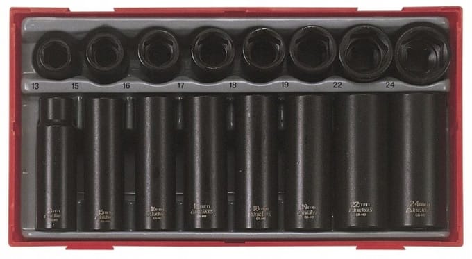 Teng Tools hamerset 1/2" kort en lang, 16-delig
