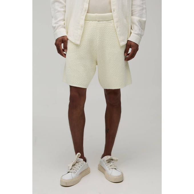 Ontspannen Gebreide Short Met Open Steek | Ecru | Size Small