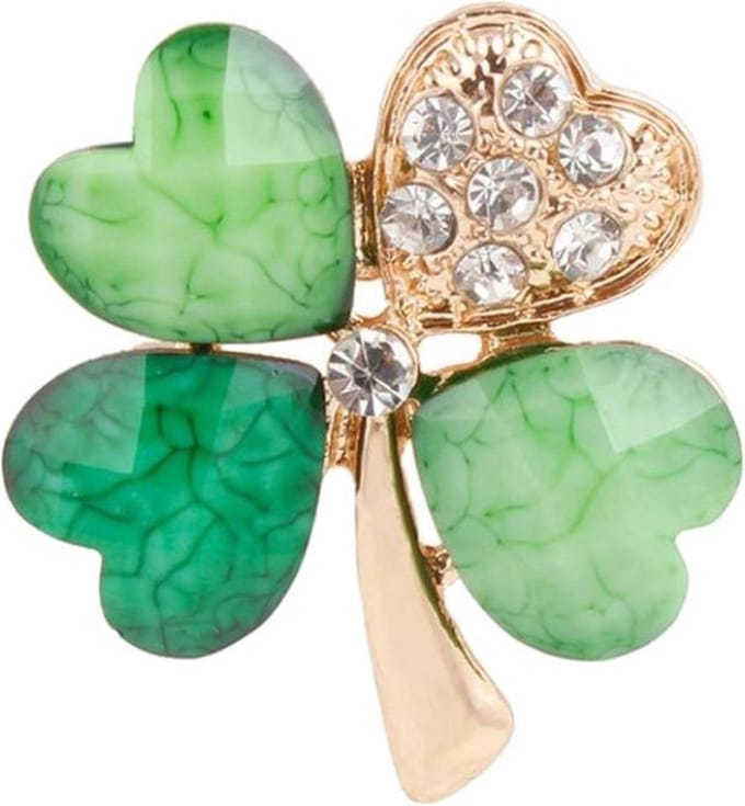 Fako Bijoux - Broche - Klavertje Vier - Groen - Kristal - 25x30mm - Goudkleurig