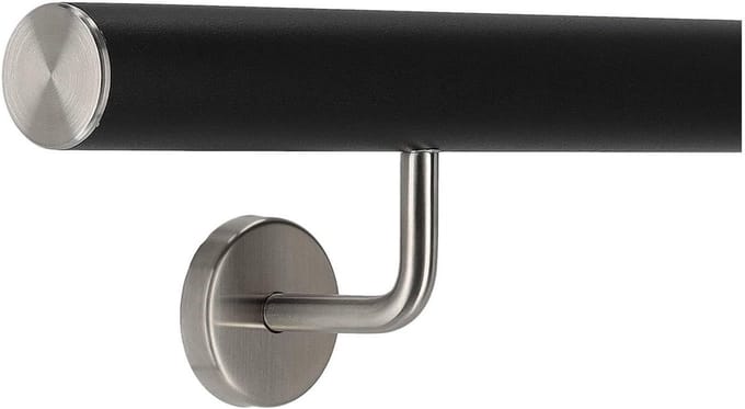 Zwarte RVS Trapleuning Binnen en Buiten Met Schuine Houders