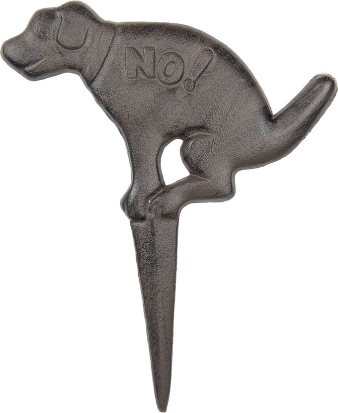 Clayre & Eef Tuinsteker Hond 29x36 cm Bruin Metaal No! Tuinprikker Gazonsteker Tuin Decoratie