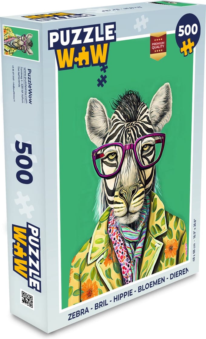 Puzzel Zebra - Bril - Hippie - Bloemen - Dieren - Legpuzzel - Puzzel 500 stukjes