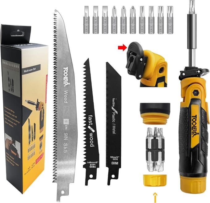 Multitool Zaag Schroevendraaier - Handgereedschap Set - Doe-het-zelf Klussen - 15 Functies in Eén - 25cm Lengte
