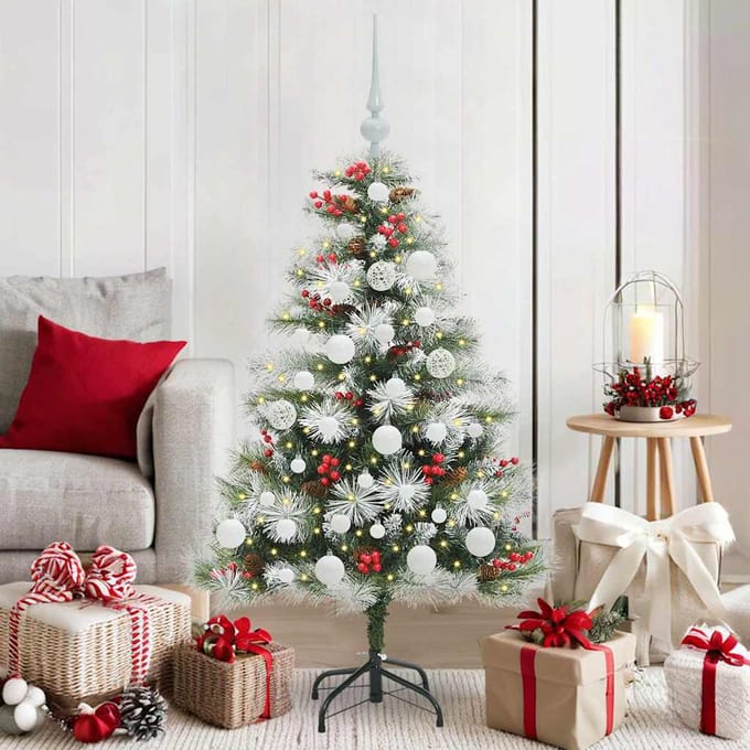 vidaXL - Kunstkerstboom - Groen - en - wit - 120 - cm - PVC - en - Metaal - en - Plastic