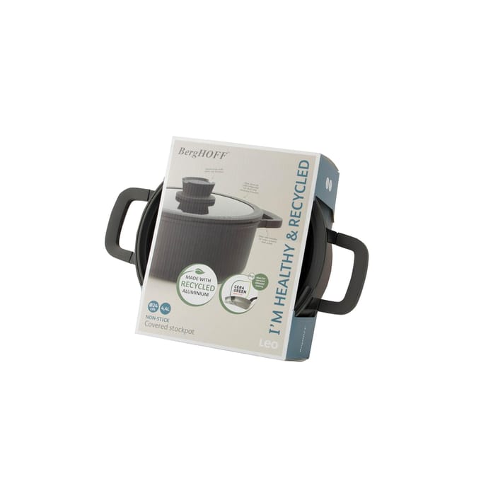 LEO Kookpot antikleef met deksel Stone+ - Ø 24x11cm - Grijs - PFAS-vrij