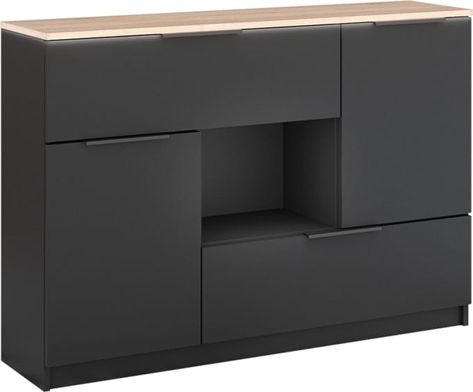 Vicco Betti Dressoir – 120 x 83.6 cm 2x deur, 2x lade en 1x open vak Antraciet/Sonoma