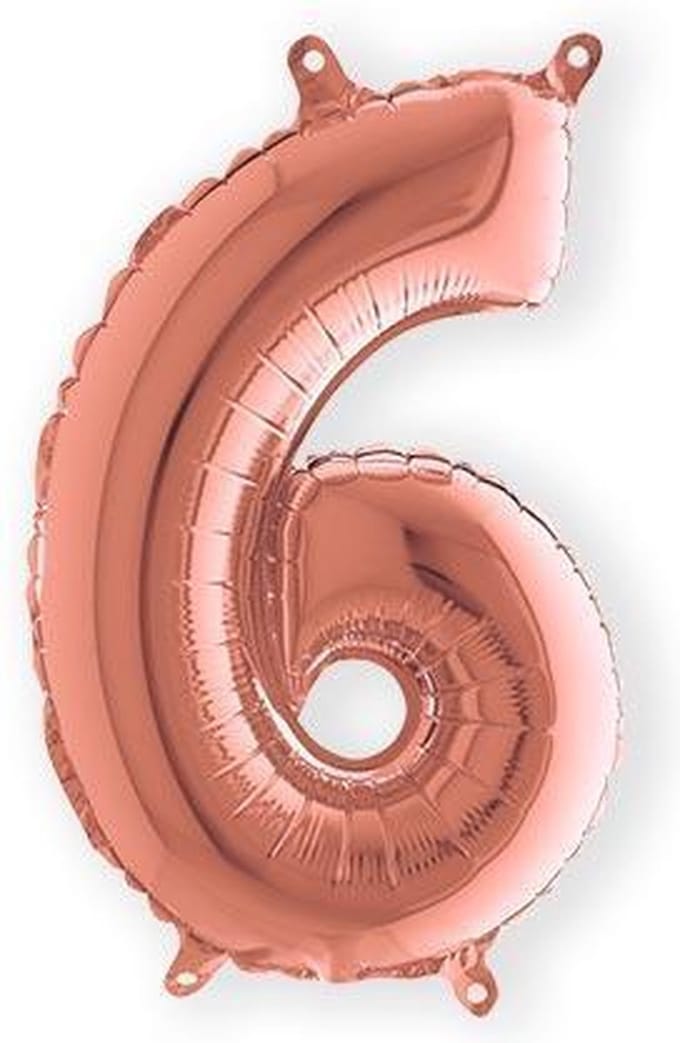 Folieballon - Cijfer 6 - Rozegoud - Grabo balloon - 35cm