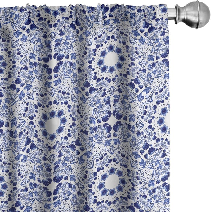 ABAKUHAUS Bloemen gordijnen – 2-delige set blauw, microvezel