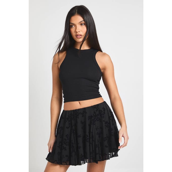 boohoo Dames Floral Devoure Godet Hem Mini Rok | Black | Maat: 8