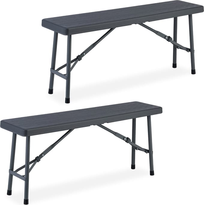 bierbank set van 2 - inklapbaar - kunststof - staal - 42 x 100 x 25 cm - grijs