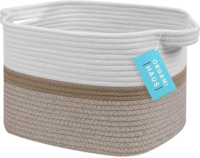 Woven Storage Basket with Handles - Stylish Cotton Rope Magazine Basket
