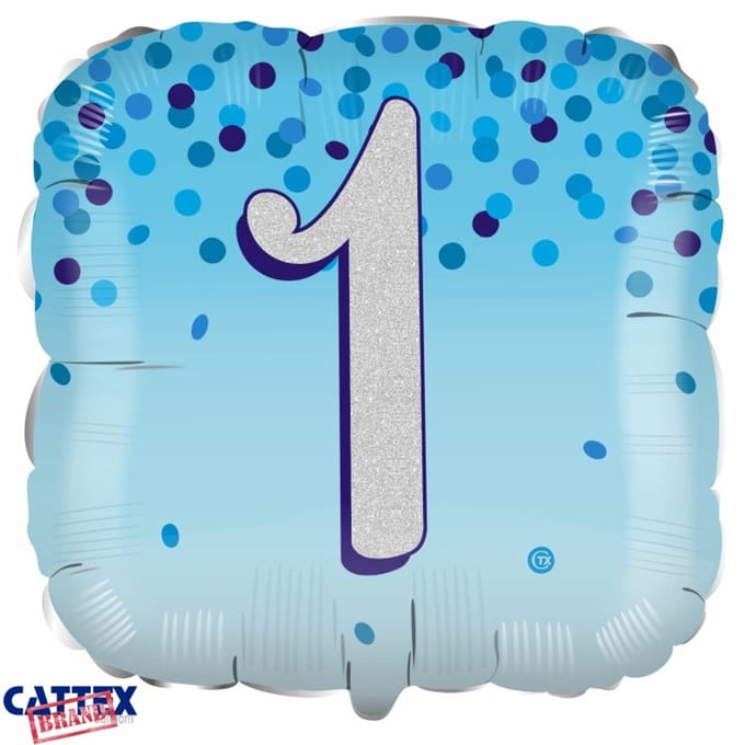 1 jaar Folieballon blauw, square, 45 cm